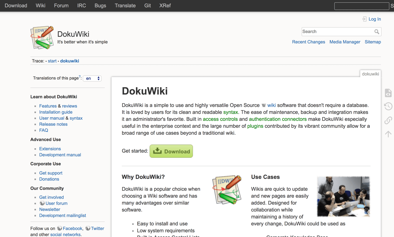 página de inicio de dokuwiki